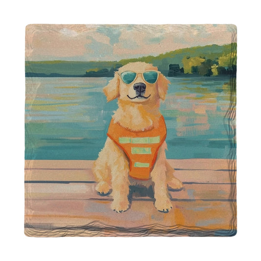 Dockside Golden Retriever | Ceramic Drink Coaster