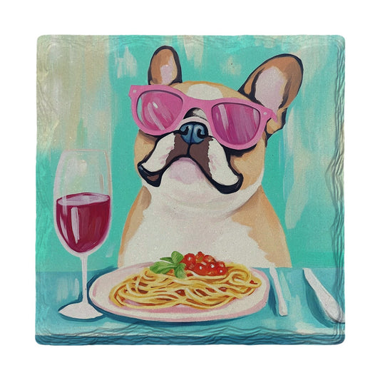 Frenchie Spaghetti Night | Ceramic Drink Coaster