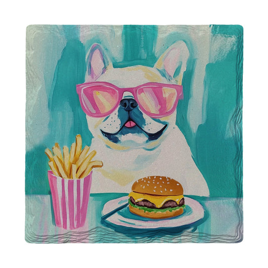 Frenchie Burger And Fries | Ceramic Drink Coaster
