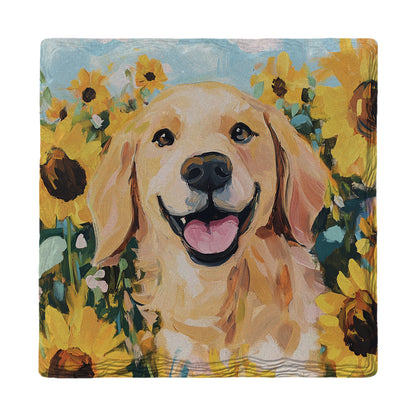 Golden Retriever Sunflowers | Ceramic Drink Coaster