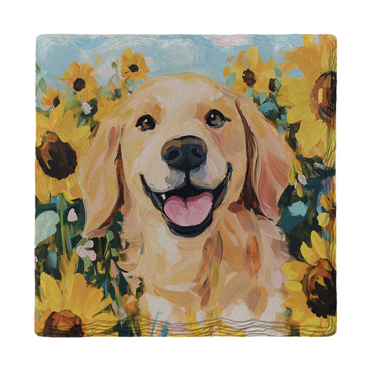 Golden Retriever Sunflowers | Ceramic Drink Coaster