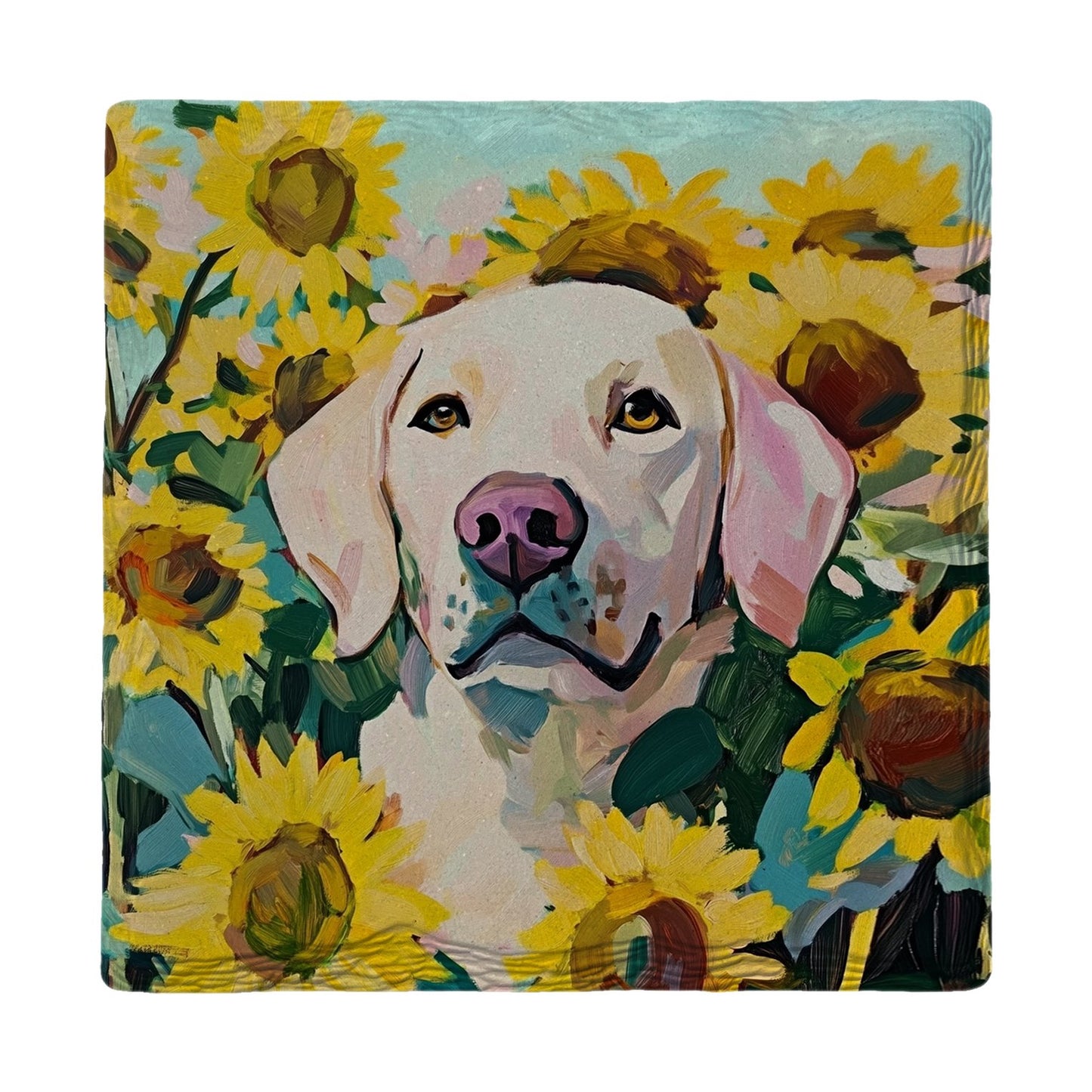 Sunflower Yellow Lab | Ceramic Drink Coaster
