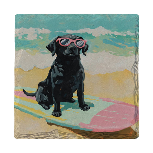 Black Lab Surfer | Ceramic Drink Coaster