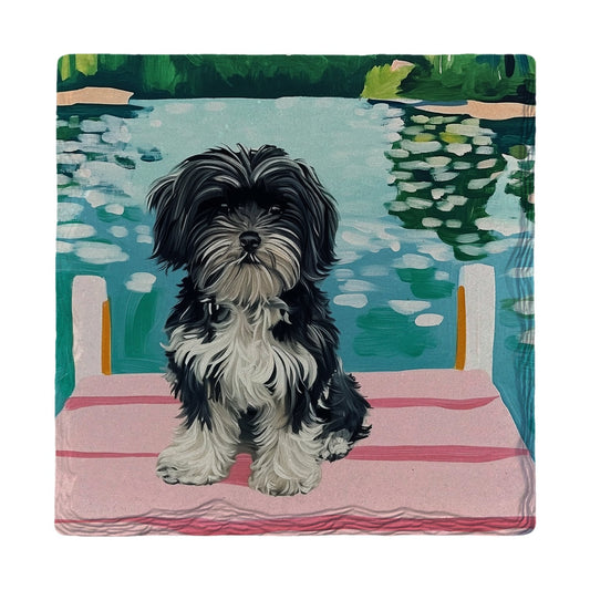 Shaggy Pup On Dock | Ceramic Drink Coaster