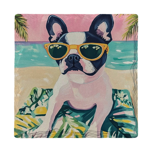 Boston Terrier Beach Day | Ceramic Drink Coaster