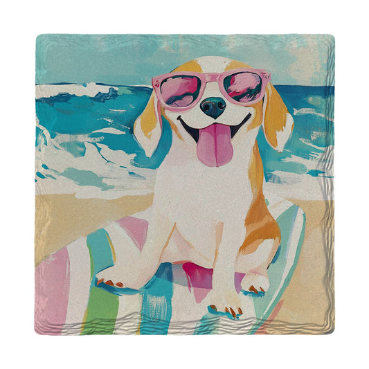 Beagle Beach Day | Ceramic Drink Coaster
