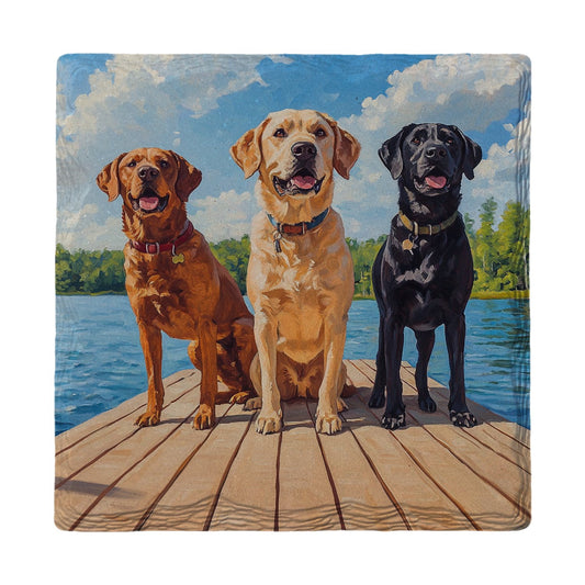 Three Labs On Dock | Ceramic Drink Coaster