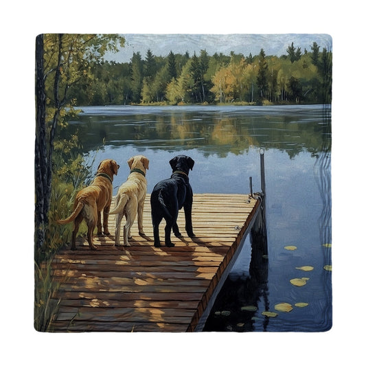 Labs Watching The Lake | Ceramic Drink Coaster