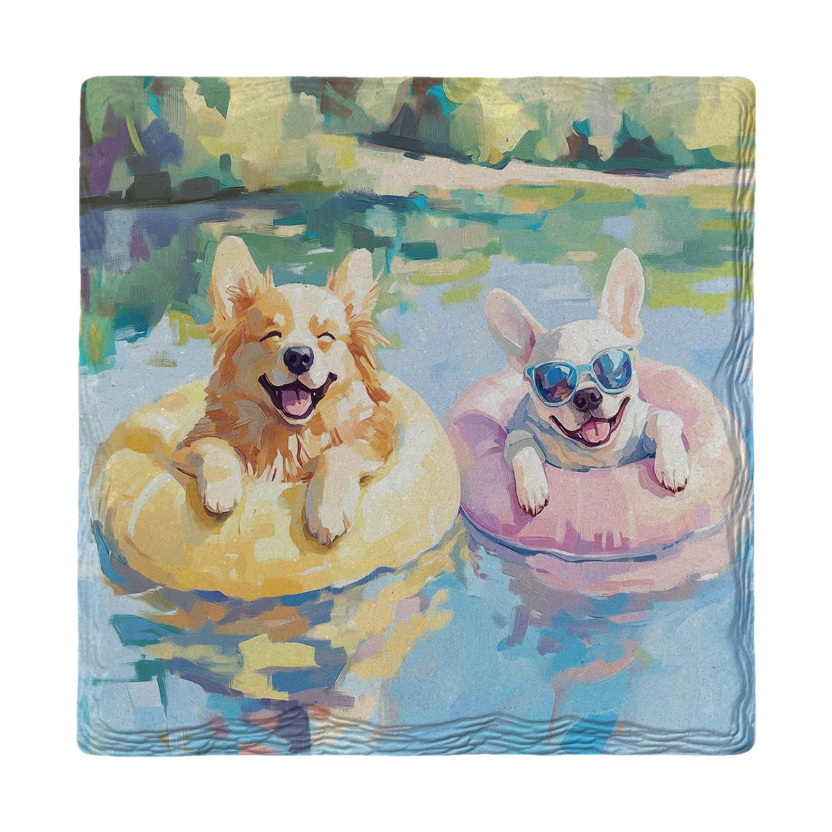 Corgi and Frenchie Float | Absorbent Ceramic Drink Coaster