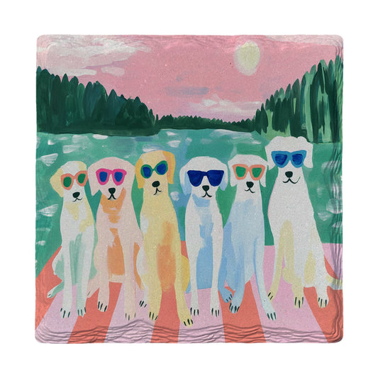 Sunset Lake Pups | Ceramic Drink Coaster