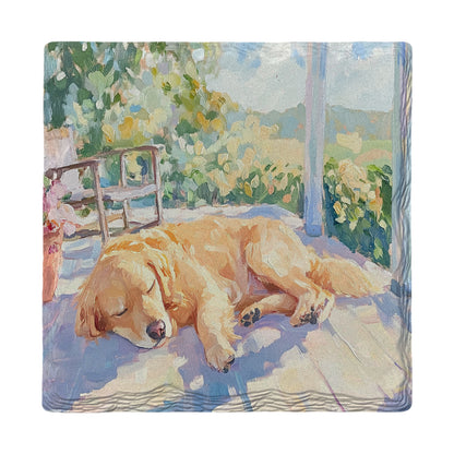 Golden Porch Nap | Ceramic Drink Coaster
