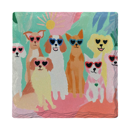Heart Sunglasses Pups | Ceramic Drink Coaster