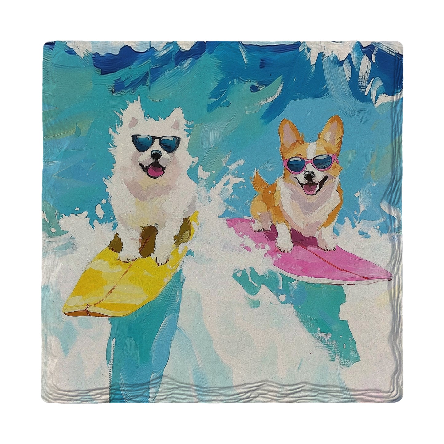 Cute Surfing Pups | Ceramic Drink Coaster