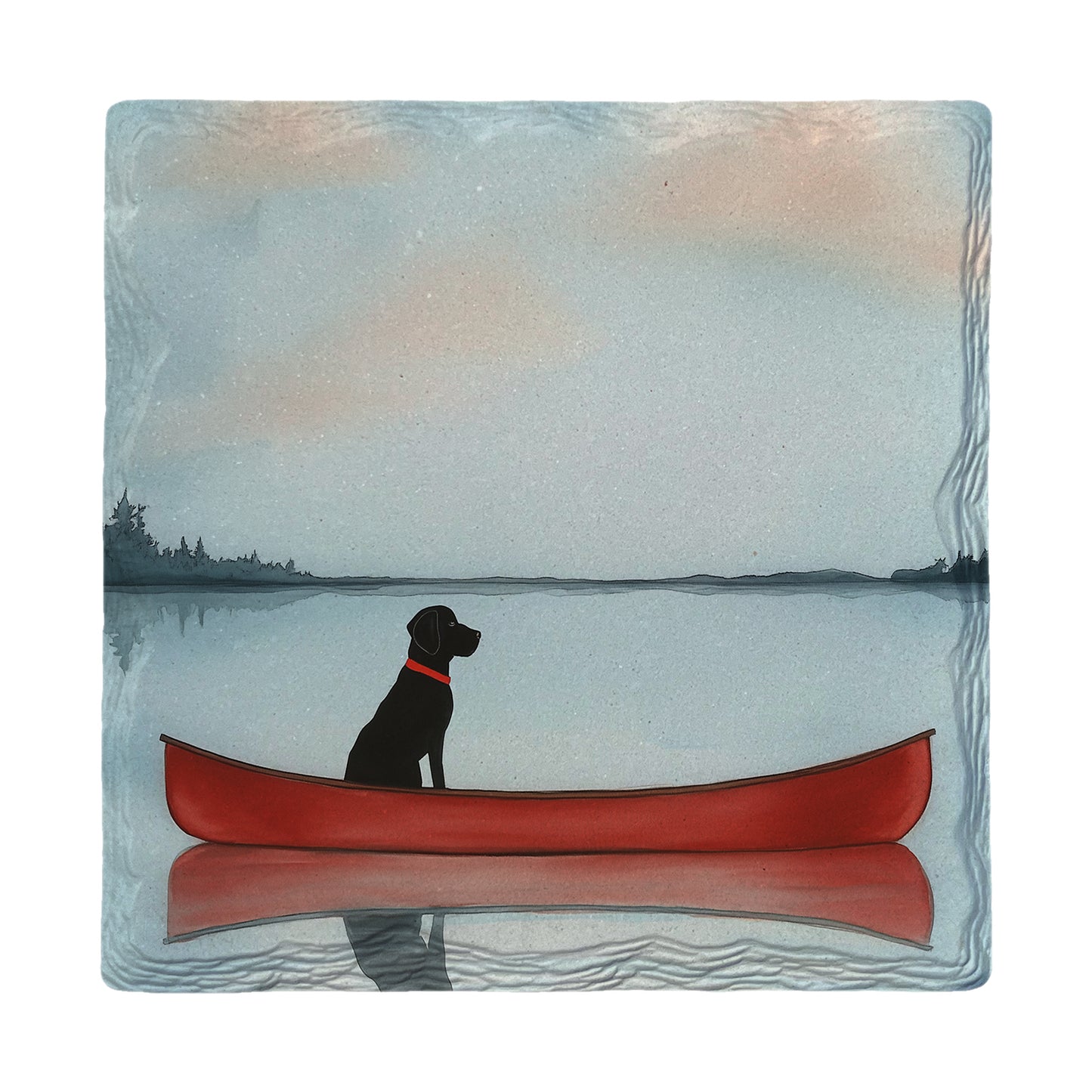 Red Canoe, Still Water, Loyal Friend Watercolor | Ceramic Drink Coaster