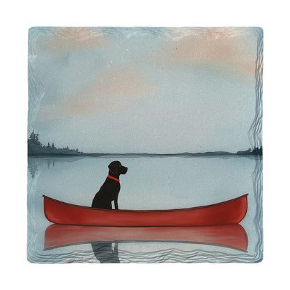 Red Canoe, Still Water, Loyal Friend Watercolor | Ceramic Drink Coaster