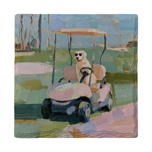 Golf Cart Pup | Ceramic Drink Coaster