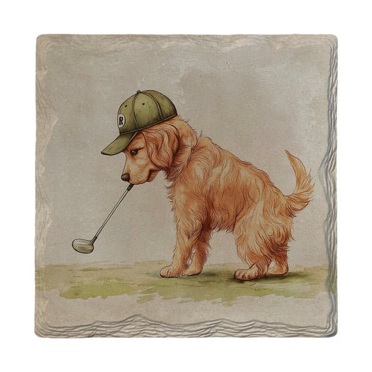 Puppy Golf Caddy | Ceramic Drink Coaster