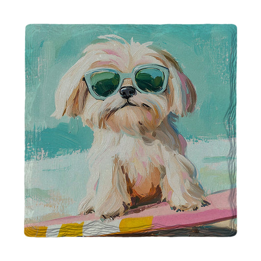 Maltese Surf Pup | Ceramic Drink Coaster