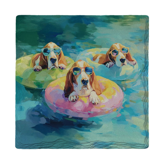 Pool Float Bassets | Ceramic Drink Coaster