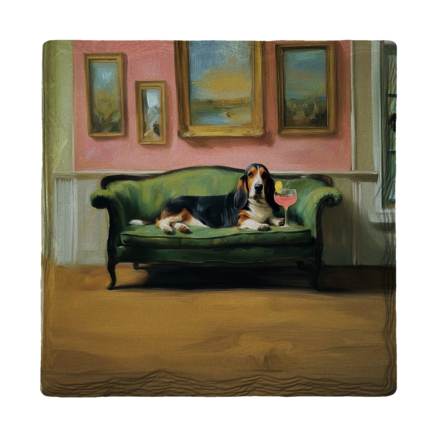 Basset Hound & Bubbly | Ceramic Drink Coaster