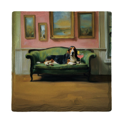 Basset Hound & Bubbly | Ceramic Drink Coaster