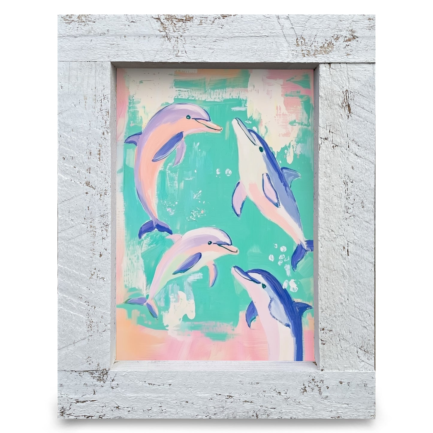 Happy Dolphins | Real Wood Framed Wall Art Print