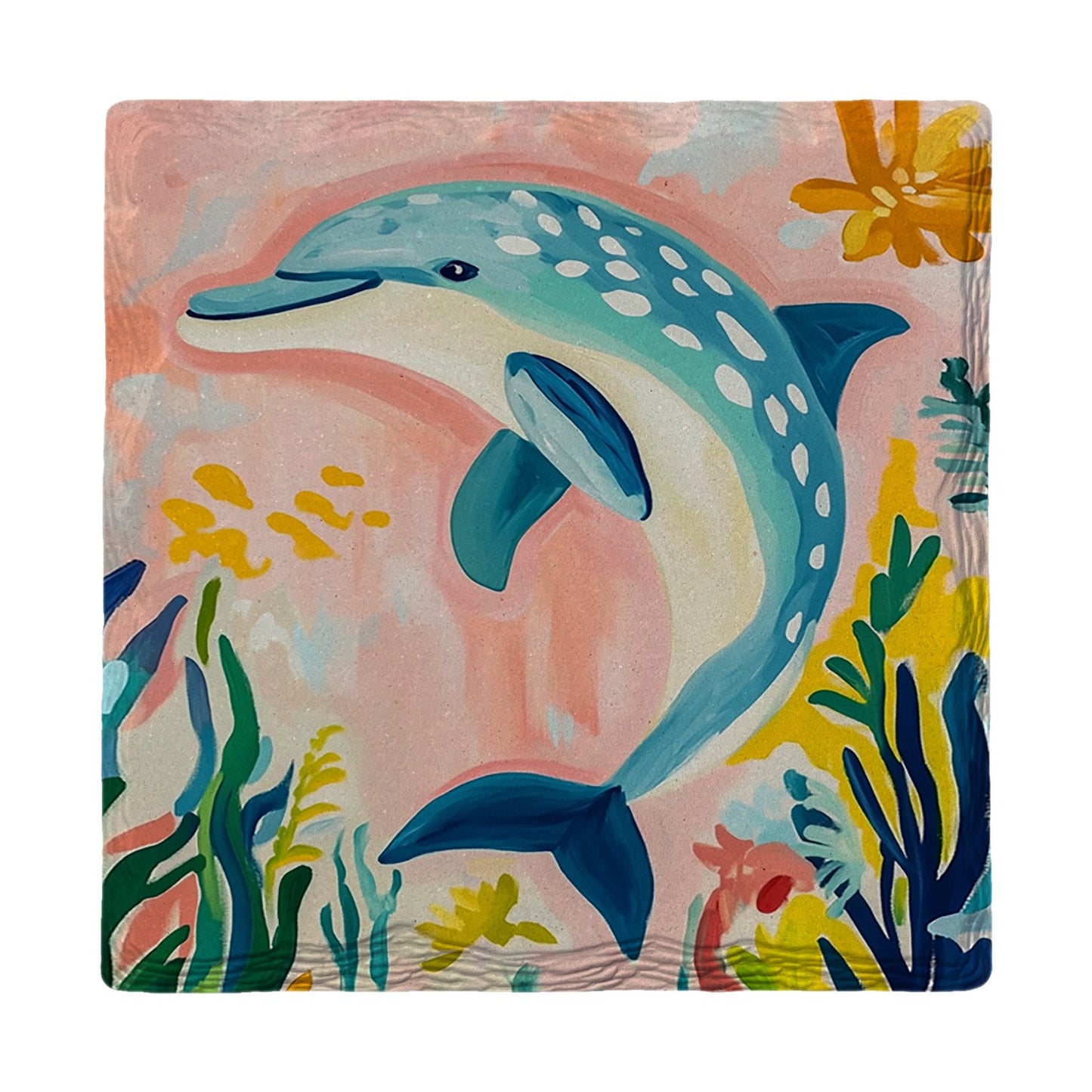 Cheerful Coral Dolphin | Ceramic Drink Coaster