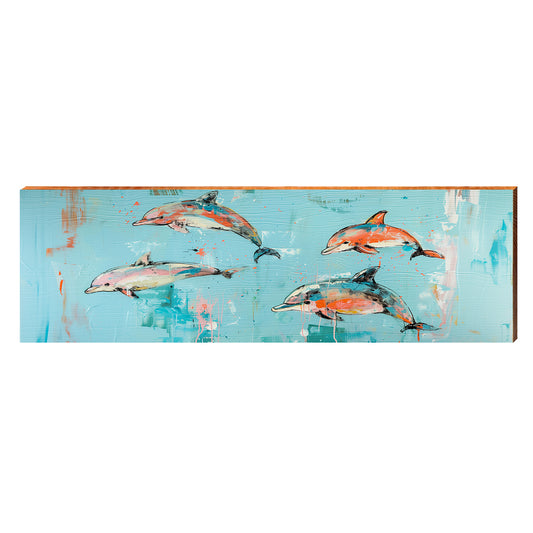 Colorful Dolphins | Wall Art Print on Real Wood