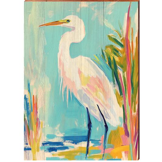 Pastel Egret Portrait | Wall Art Print on Real Wood