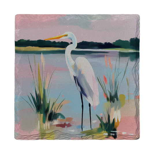 Marsh Egret At Sunset | Ceramic Drink Coaster