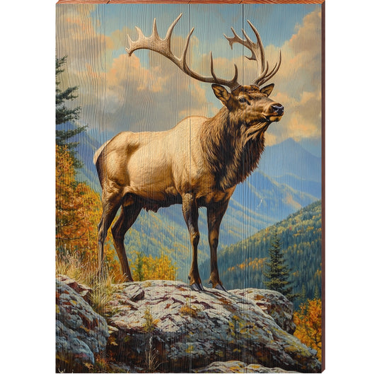 Big Bull Elk Portrait | Wall Art Print on Real Wood