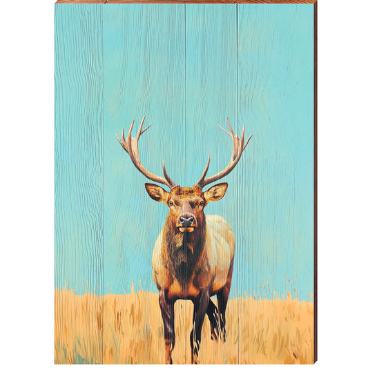 Modern Elk Portrait | Wall Art Print on Real Wood