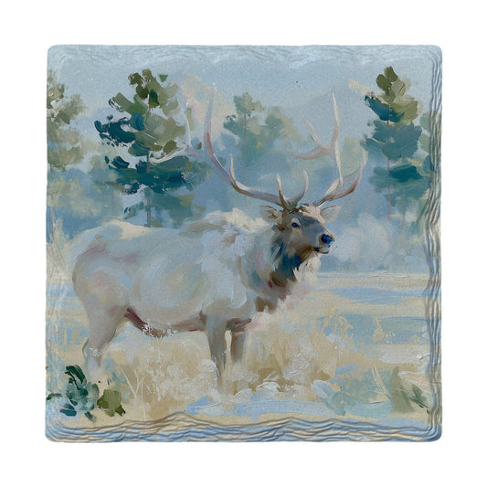 Snowy Pines Elk | Ceramic Drink Coaster