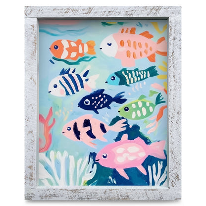 Colorful Fishies | Real Wood Framed Wall Art Print