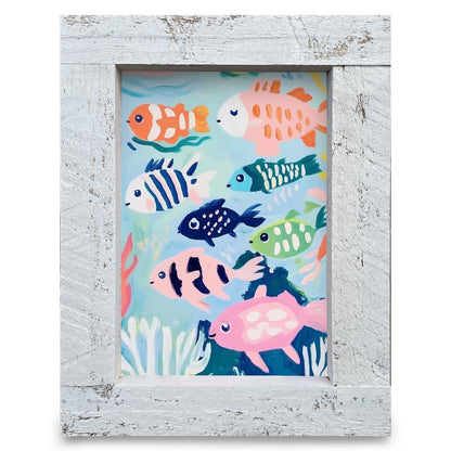 Colorful Fishies | Real Wood Framed Wall Art Print