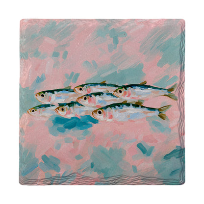 Pink Sardine Run absorbent ceramic drink coaster