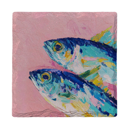 Two Mackerel on Pink | Absorbent Ceramic Drink Coaster