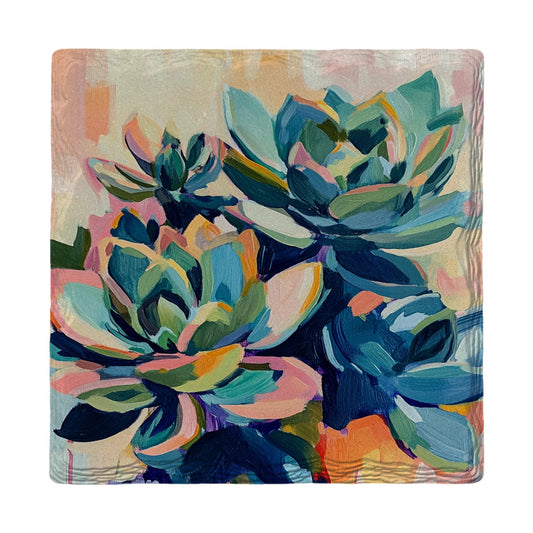Painted Blue Succulents | Ceramic Drink Coaster