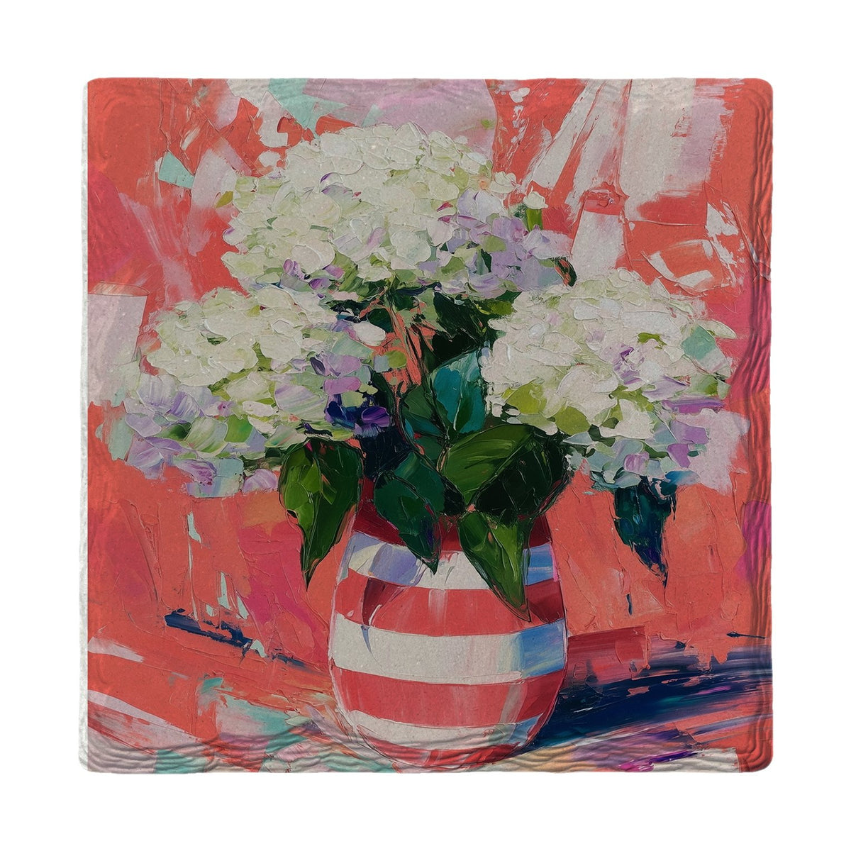 Hydrangeas on Coral | Ceramic Drink Coaster