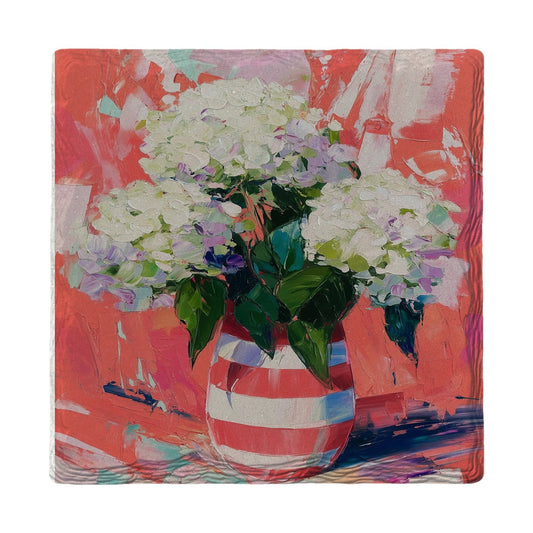 Hydrangeas on Coral | Ceramic Drink Coaster
