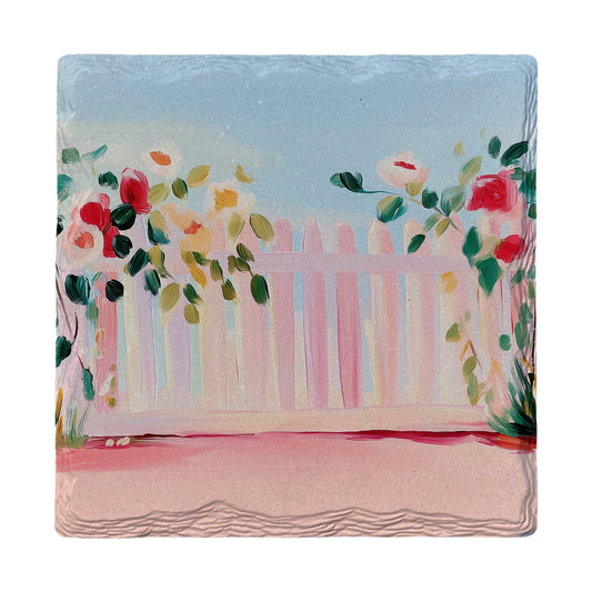 Roses on Picket Fence | Ceramic Drink Coaster