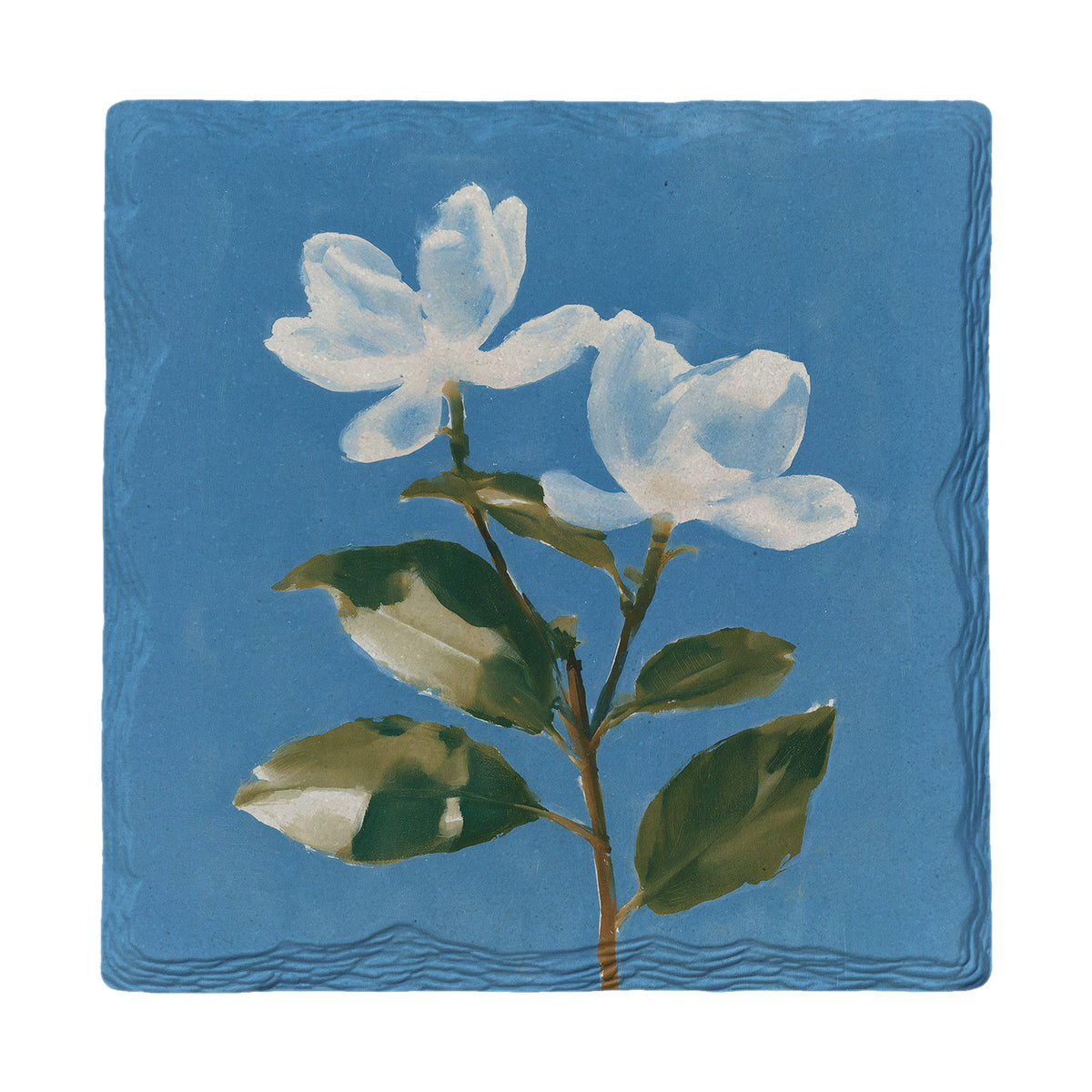 Magnolia On Blue absorbent ceramic drink coaster