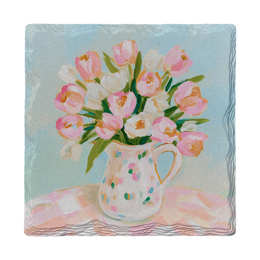 Tulips In A Pitcher absorbent ceramic drink coaster