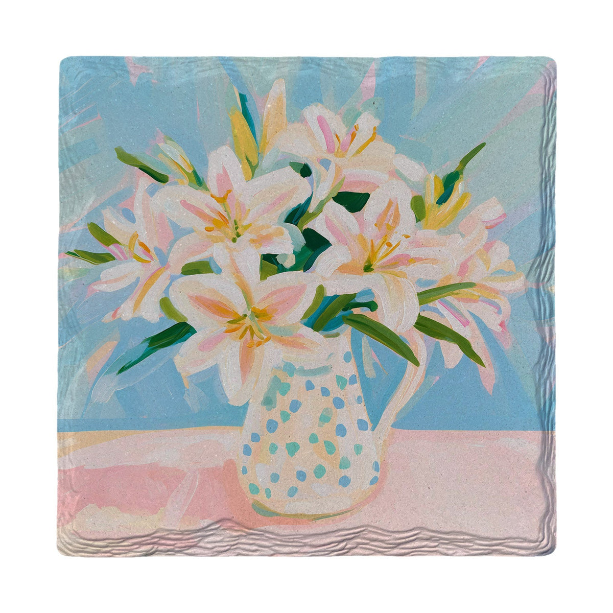 Lilies in a Polka Dot Pitcher | Absorbent Ceramic Drink Coaster