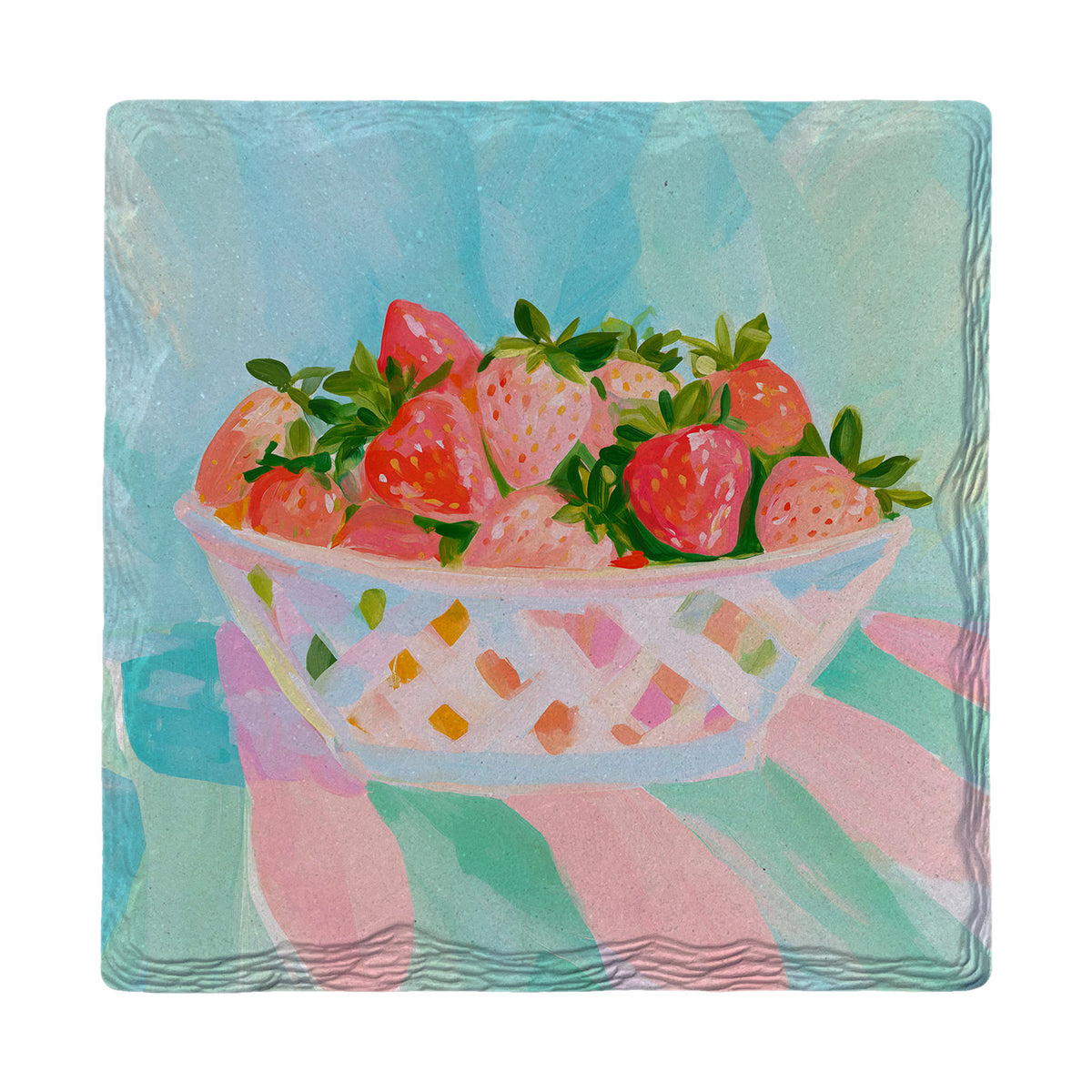 Bowl Of Strawberries absorbent ceramic drink coaster