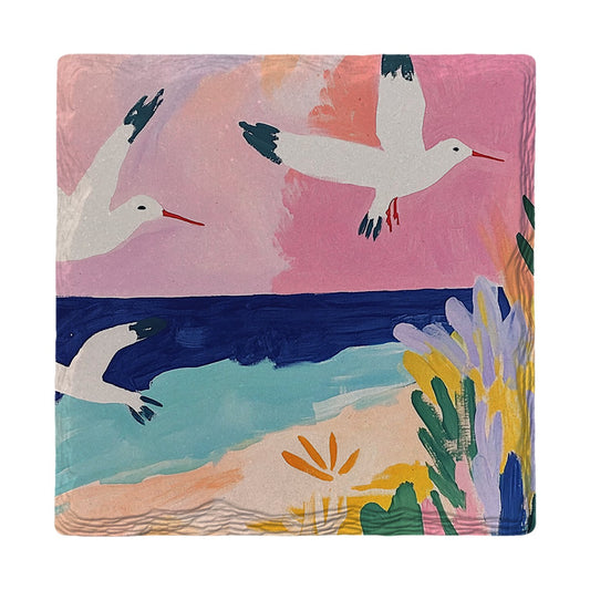 Pink Sky Seagulls | Ceramic Drink Coaster