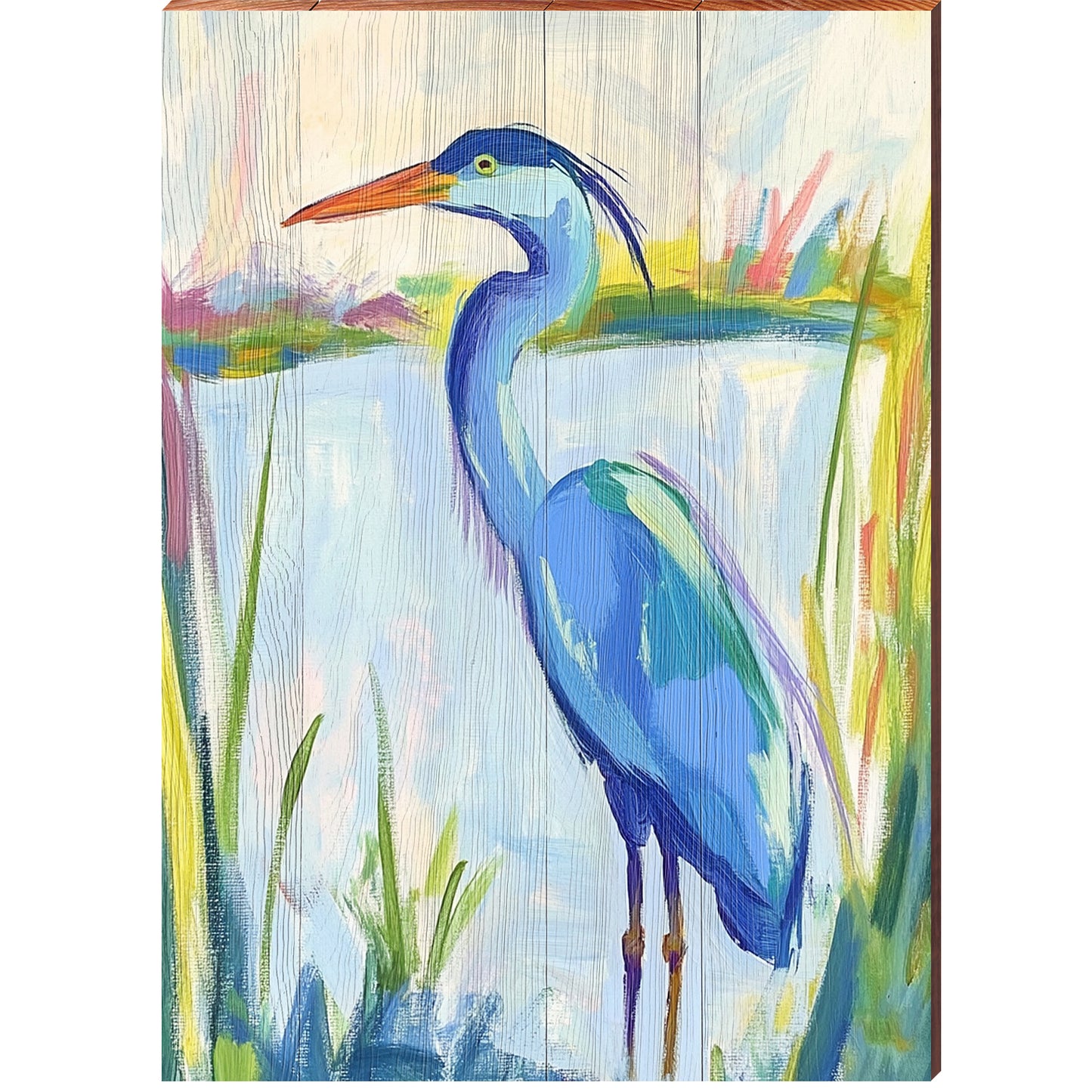 Watercolor Heron Portrait | Wall Art Print on Real Wood