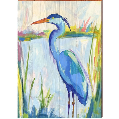 Watercolor Heron Portrait | Wall Art Print on Real Wood