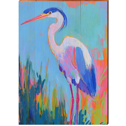 Colorful Blue Heron Portrait | Wall Art Print on Real Wood