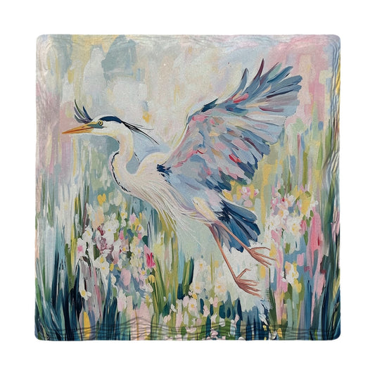 Heron Among the Blossoms | Ceramic Drink Coaster